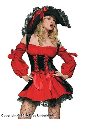 Female pirate captain, costume dress, lacing, big bow, cold shoulder